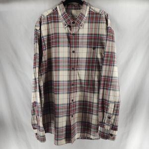 Orvis Mens Size Large 100% Cotton Brown Red Tan Button Down Shirt Everyday